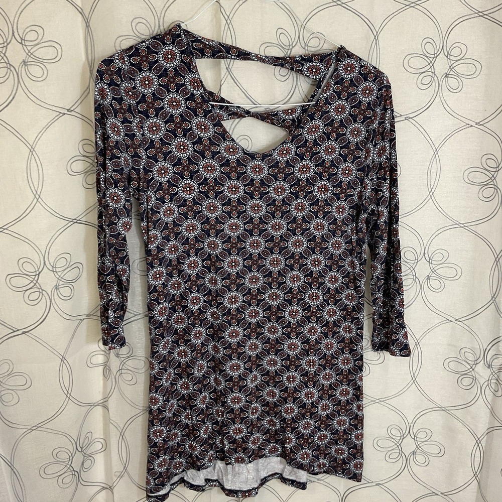 Women's Live Love Lead Unlimited 3/4 Sleeve Blue Orange Geometric Size Medium